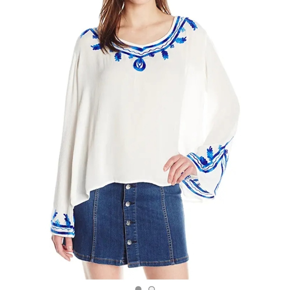 Embroidered Blouse with Flare Sleeves Made India
